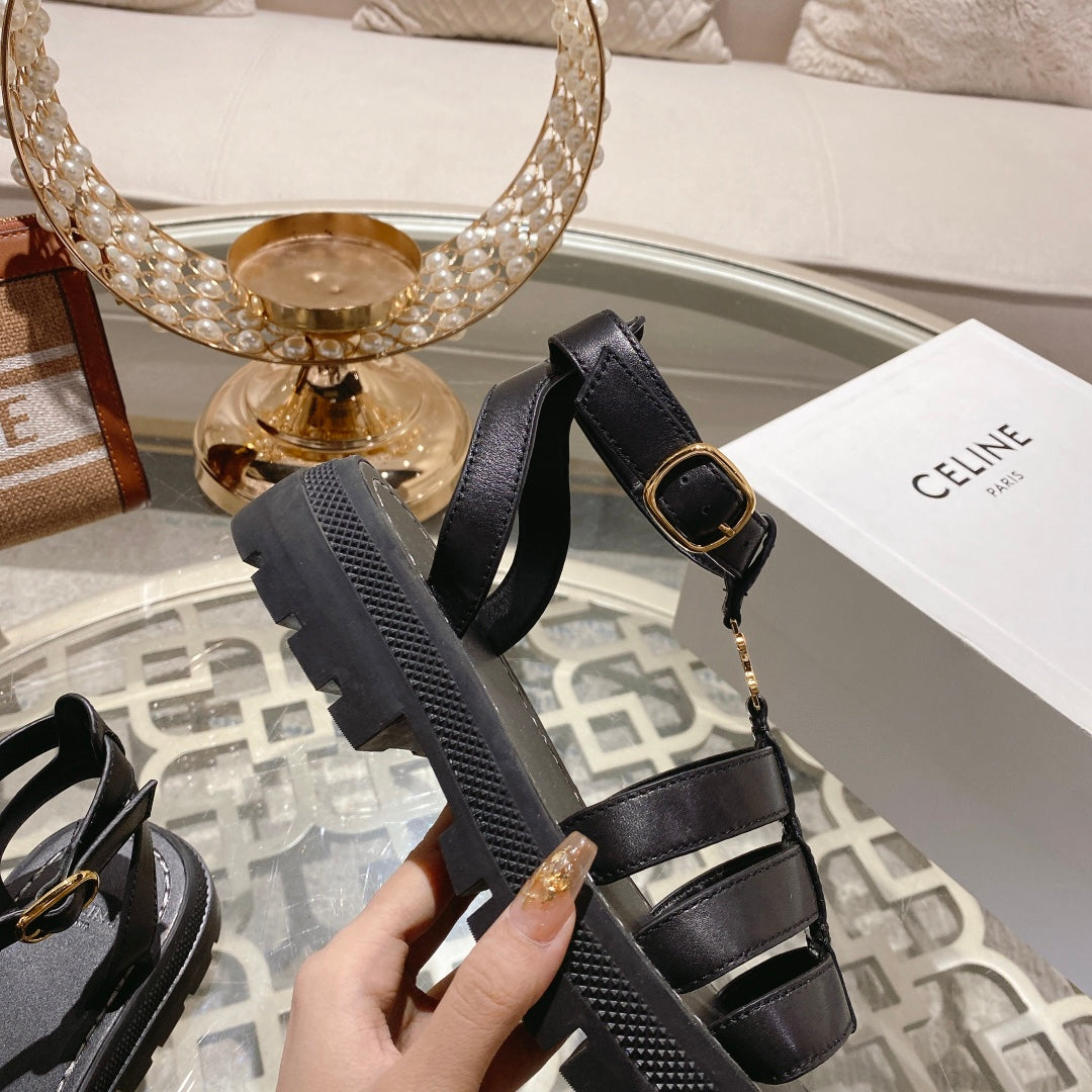 CL Clea Triomphe Gladiator Sandal 40mm Black Calfskin 600373