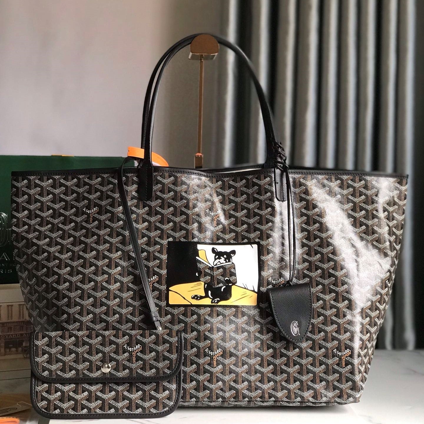 Goyard Hulot Saint Louis PM Bag 39cm Black Canvas & Calfskin