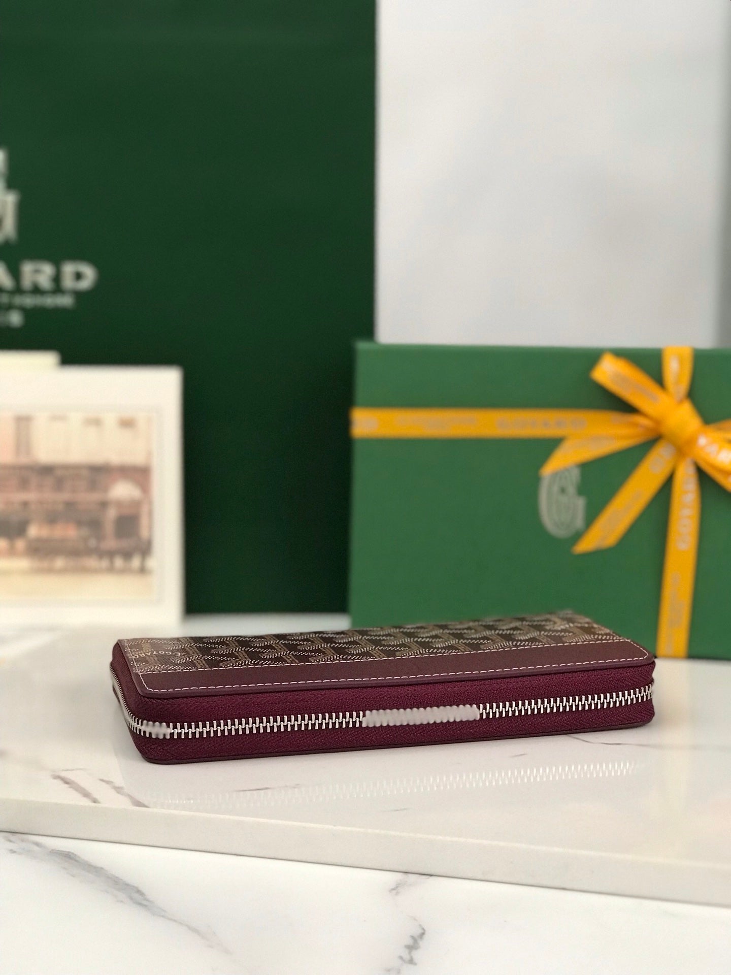 Goyard Matignon GM Wallet 20cm Burgundy Canvas & Calfskin