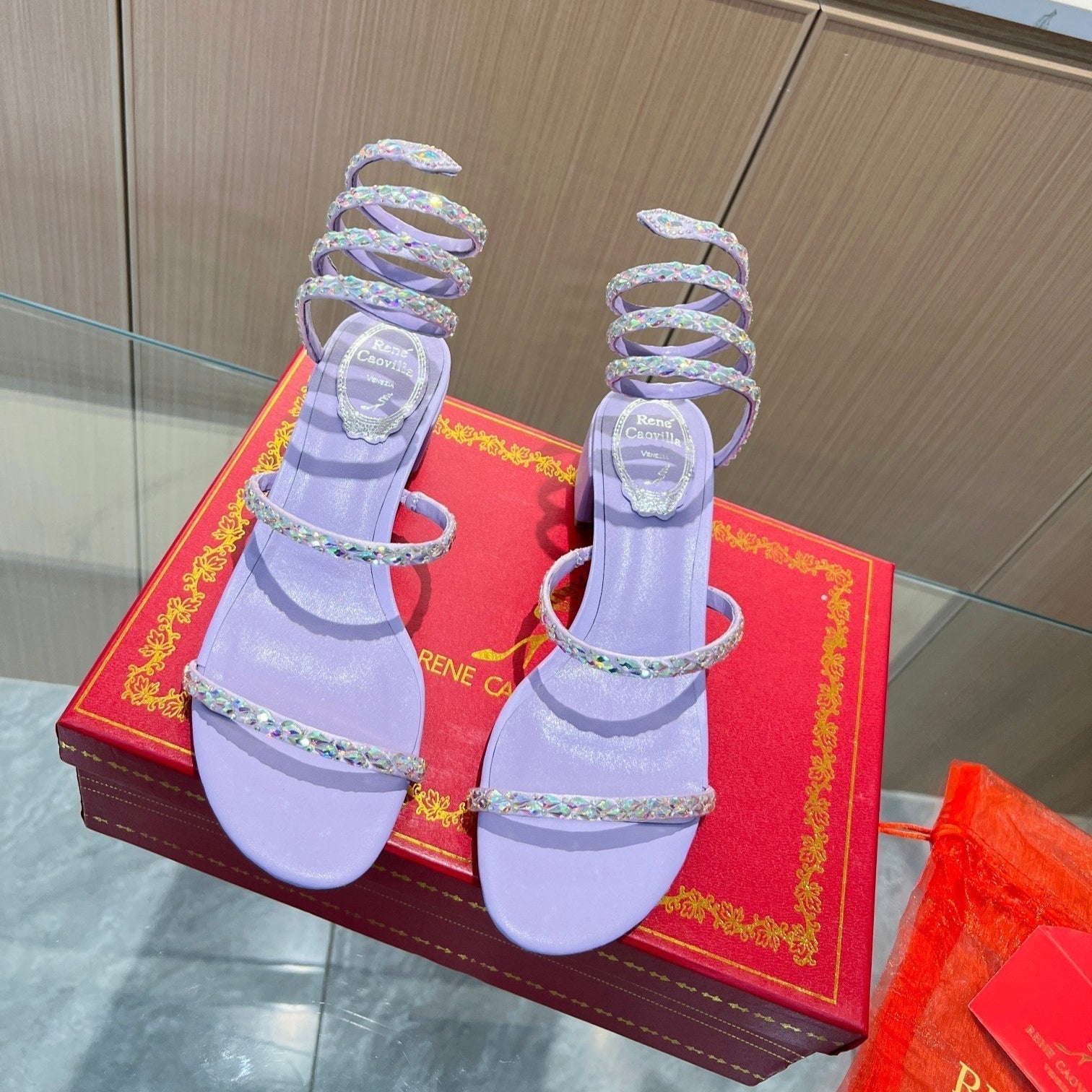 RC Diamond Sandals Purple Silk Creole Glass Diamond 341985