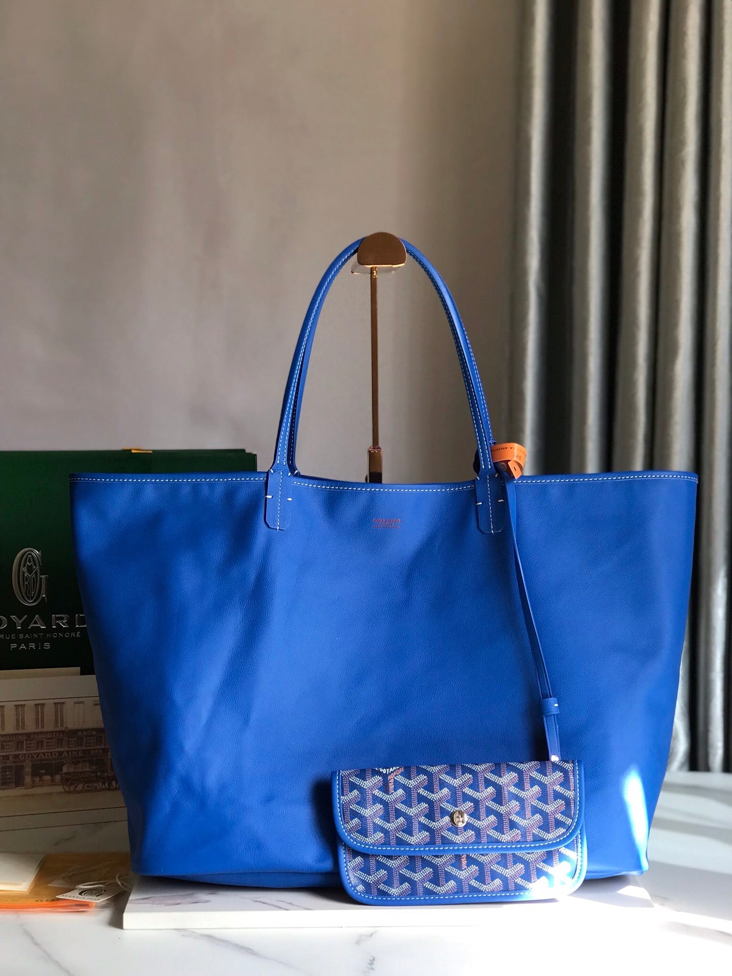 Goyard Anjou GM Bag 39cm Blue Calfskin Goyardine Canvas 290820
