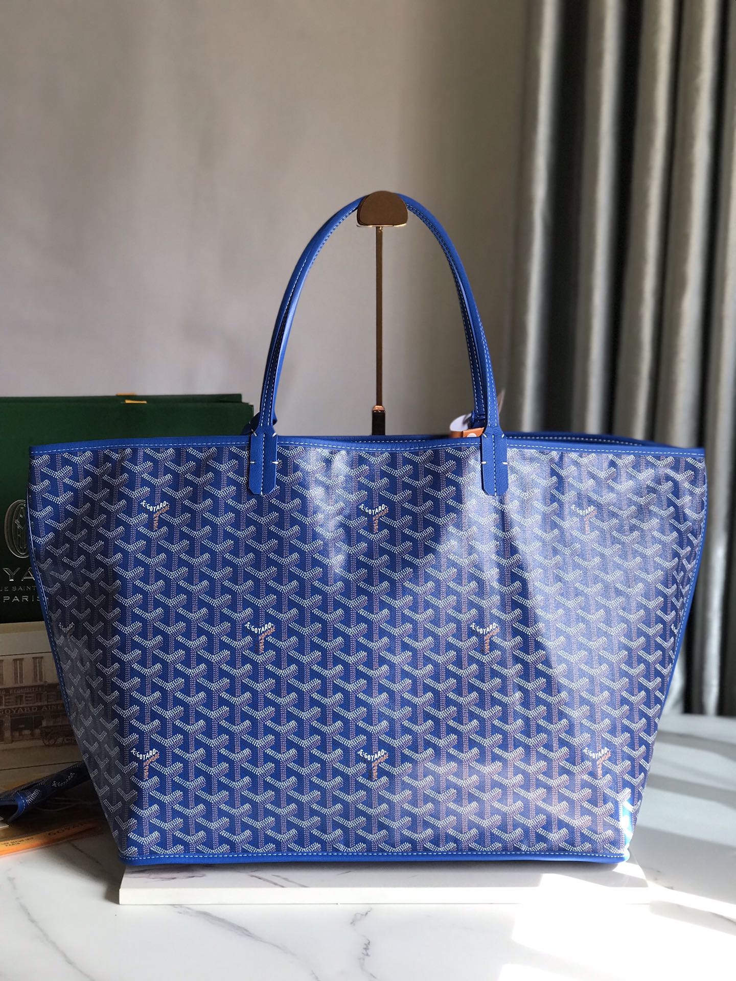Goyard Anjou GM Bag 39cm Blue Calfskin Goyardine Canvas 290820