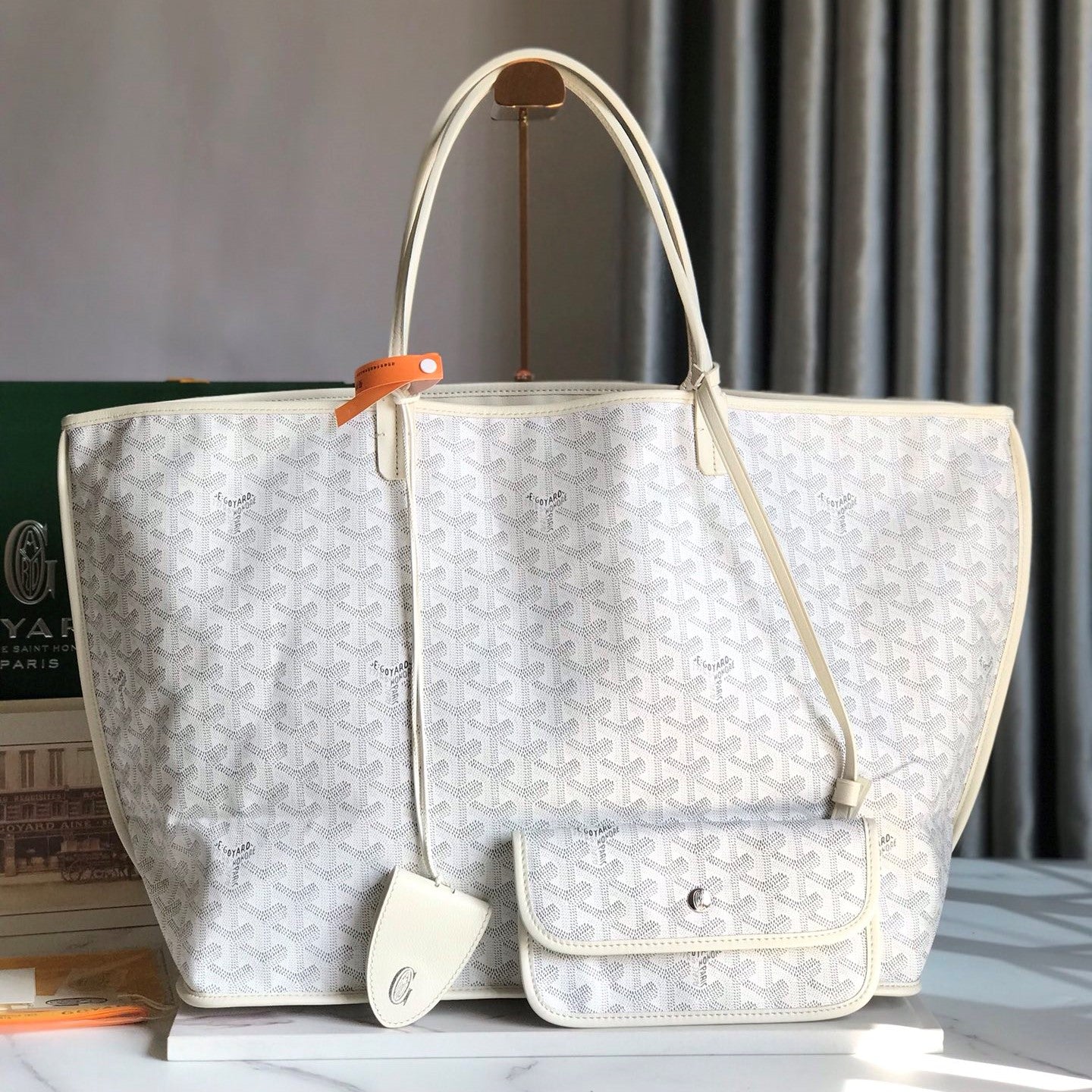 Goyard Anjou GM Bag 39cm White Calfskin Goyardine Canvas 290818