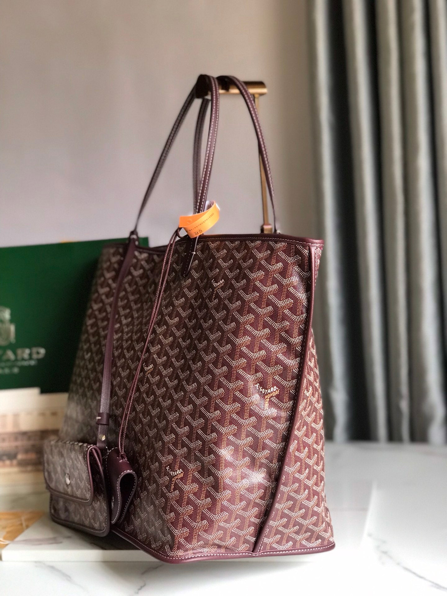 Goyard Anjou GM Bag 39cm Burgundy Calfskin Goyardine Canvas 290823