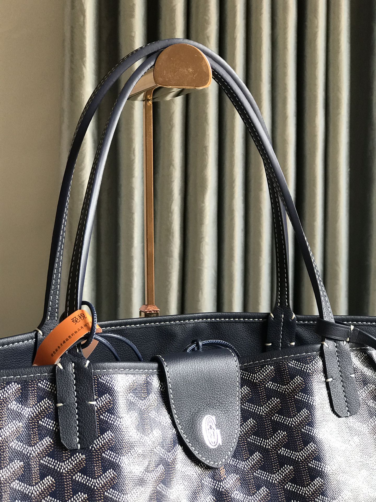 Goyard Anjou GM Bag 39cm Dark Blue Calfskin Goyardine Canvas 290819