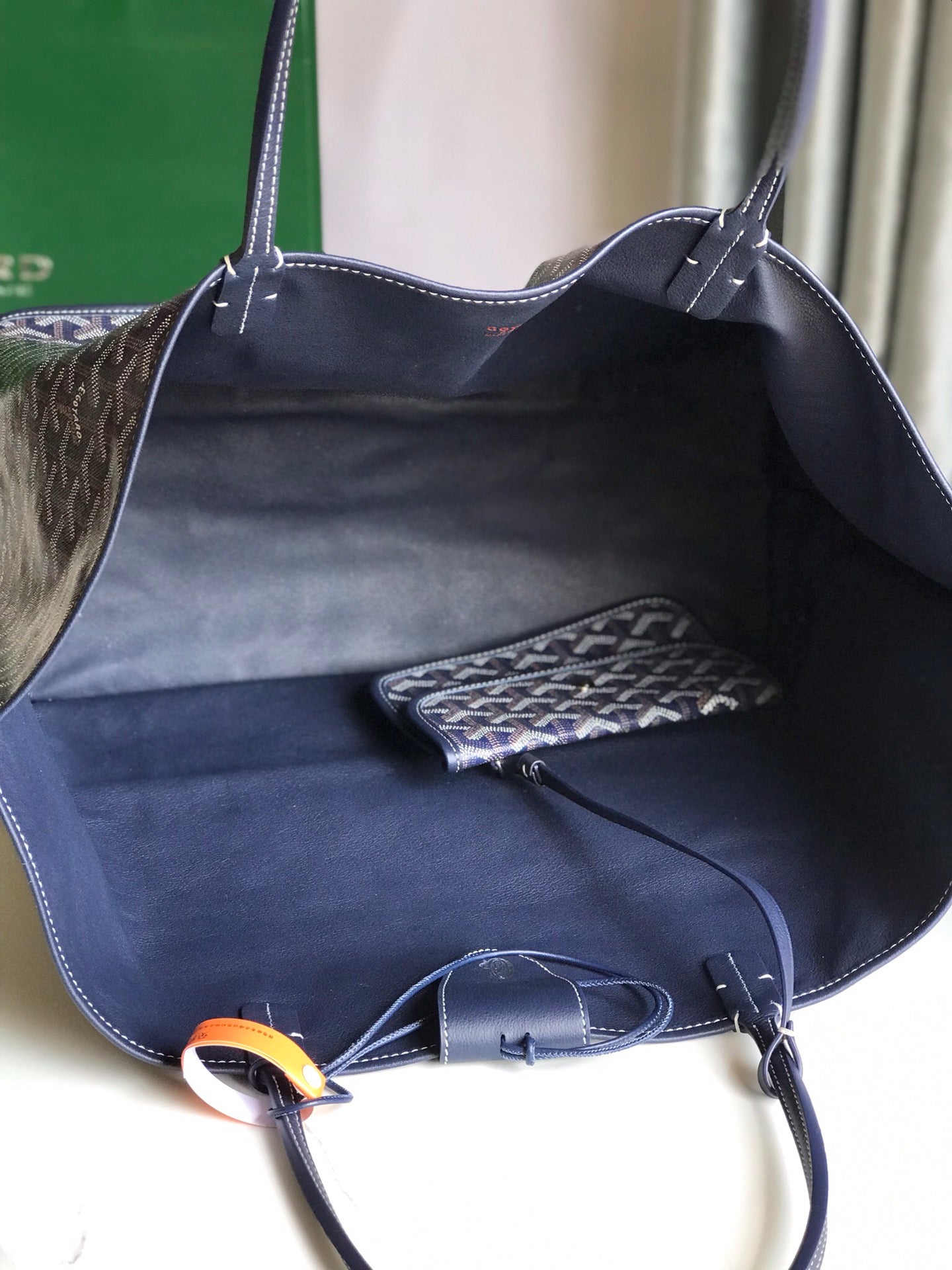 Goyard Anjou GM Bag 39cm Dark Blue Calfskin Goyardine Canvas 290819