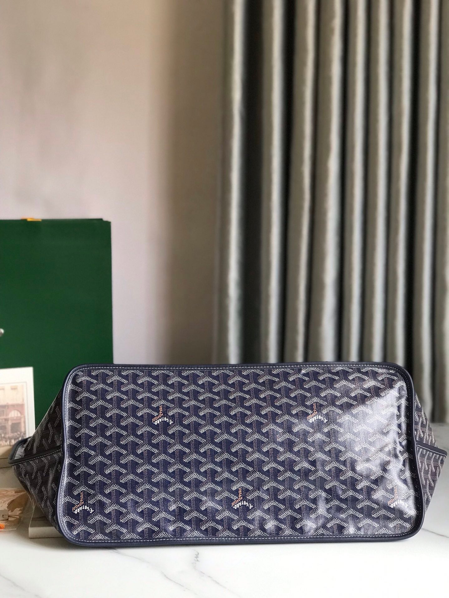 Goyard Anjou GM Bag 39cm Dark Blue Calfskin Goyardine Canvas 290819