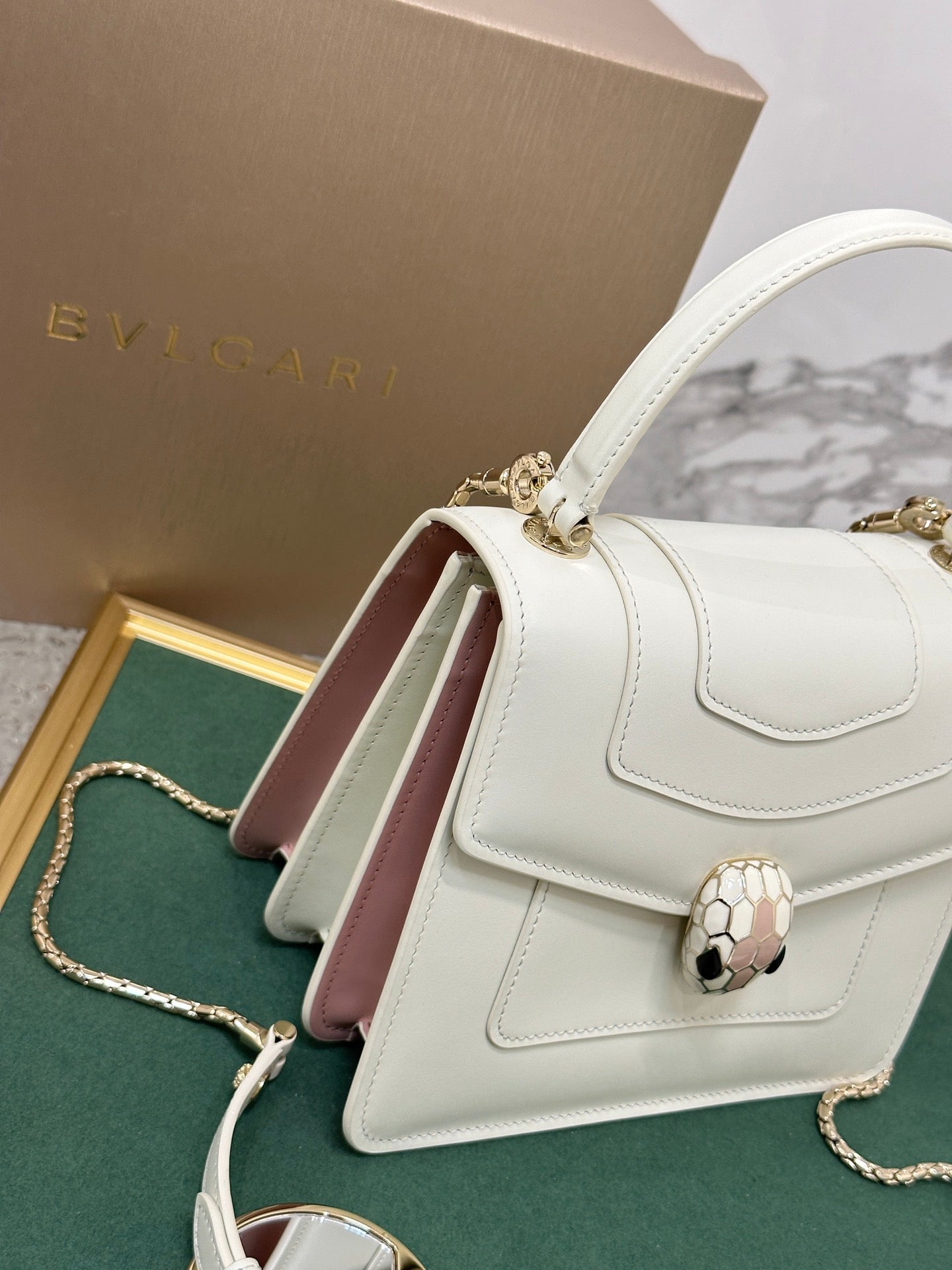 BVL Serpenti Forever Top Handle Bag 18cm White Calfskin GHW 188604