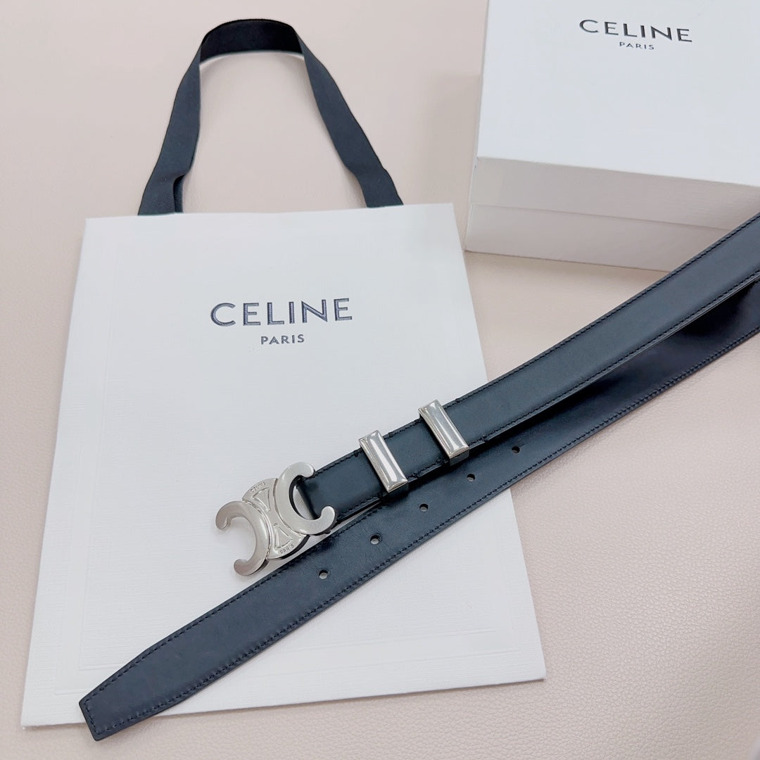CEL Silver Buckle Belt 25mm Black Calfskin 176705