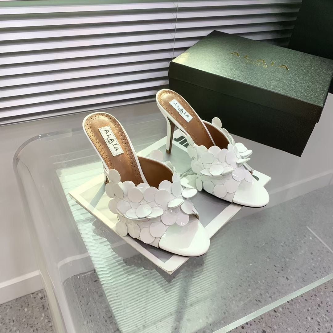 Alaia Confetti Leather Mules White Sheepskin Cowhide 293165
