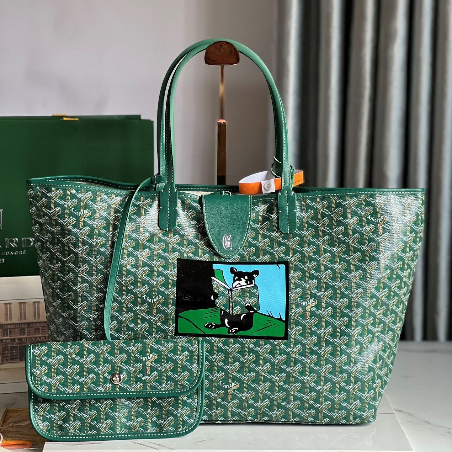 Goyard Hulot Saint Louis PM Bag 34cm Green Canvas & Calfskin