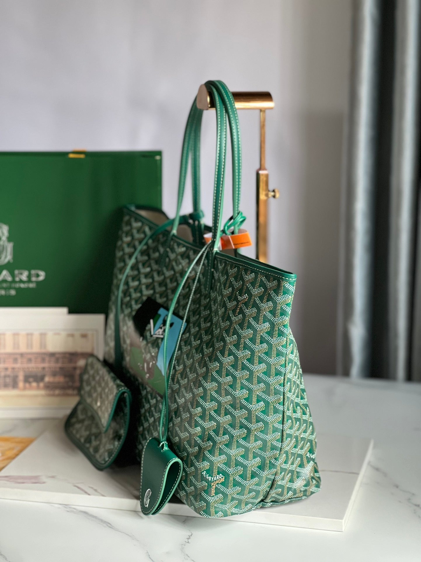 Goyard Hulot Saint Louis PM Bag 34cm Green Canvas & Calfskin
