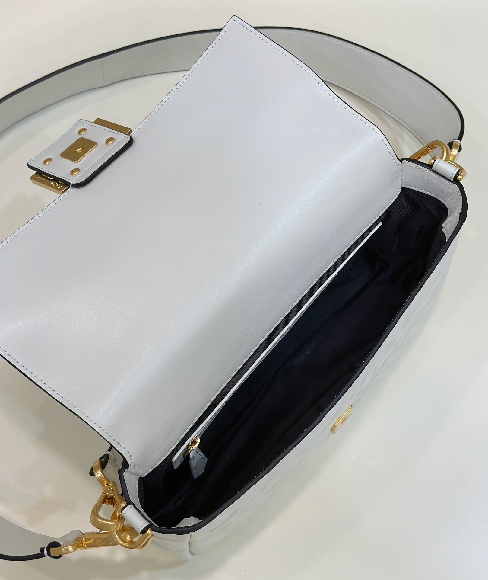 Baguette 27cm Grey Lambskin Gold Hardware
