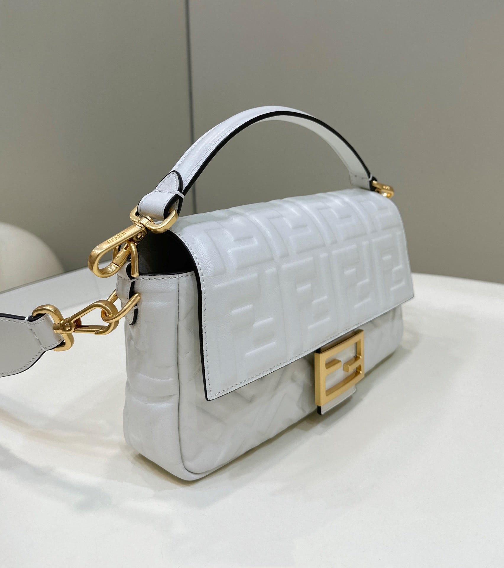 Baguette 27cm Grey Lambskin Gold Hardware