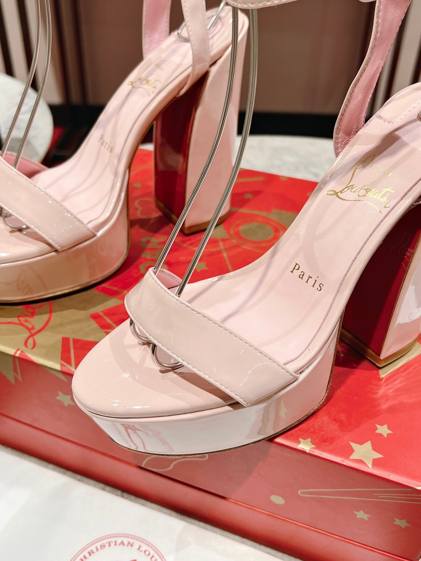 CL Loubi Bee Alta Sandal 13cm Pink Leather 825355