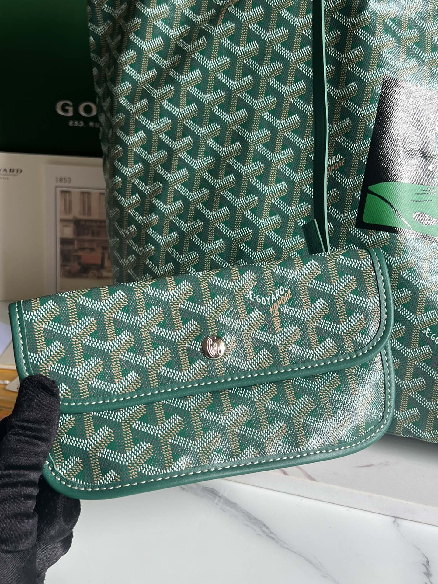 Goyard Hulot Saint Louis PM Bag 39cm Green Canvas & Calfskin
