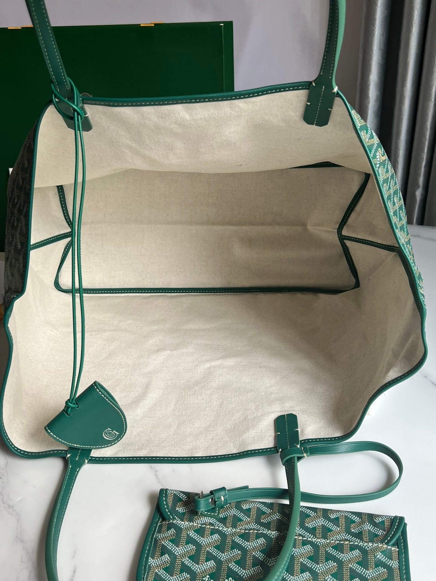 Goyard Hulot Saint Louis PM Bag 39cm Green Canvas & Calfskin