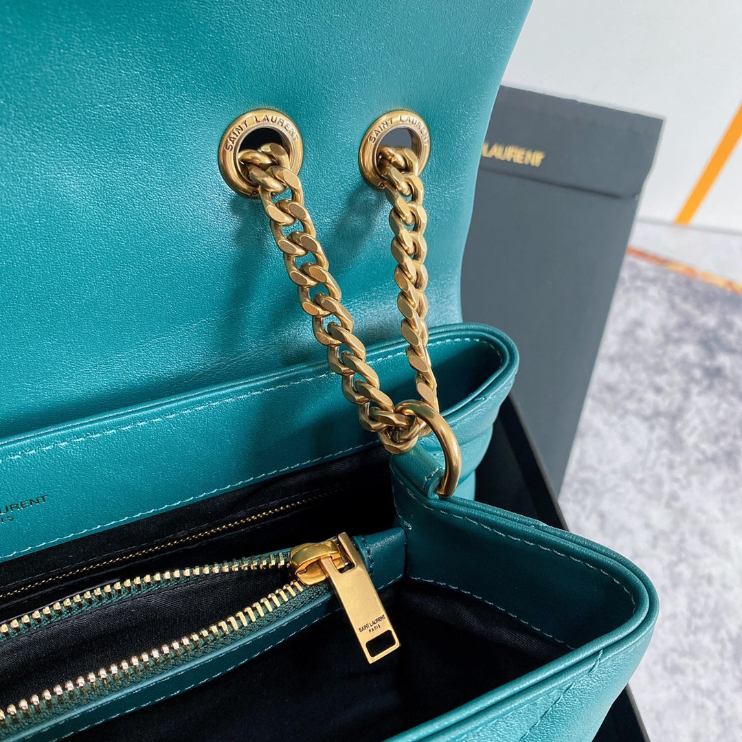 LOULOU MEDIUM 32 TURQUOISE GREEN QUILTED LEATHER GOLD HARDWARE