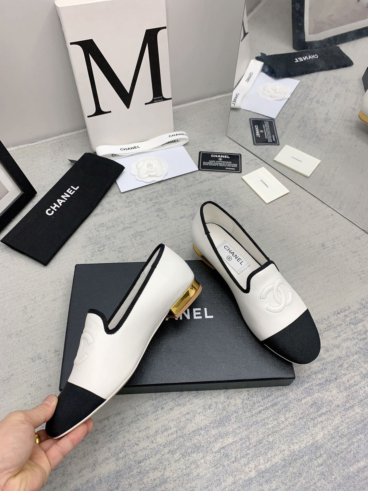 CC 26s Loafers White Black Lambskin Ribbed Rubber 159949