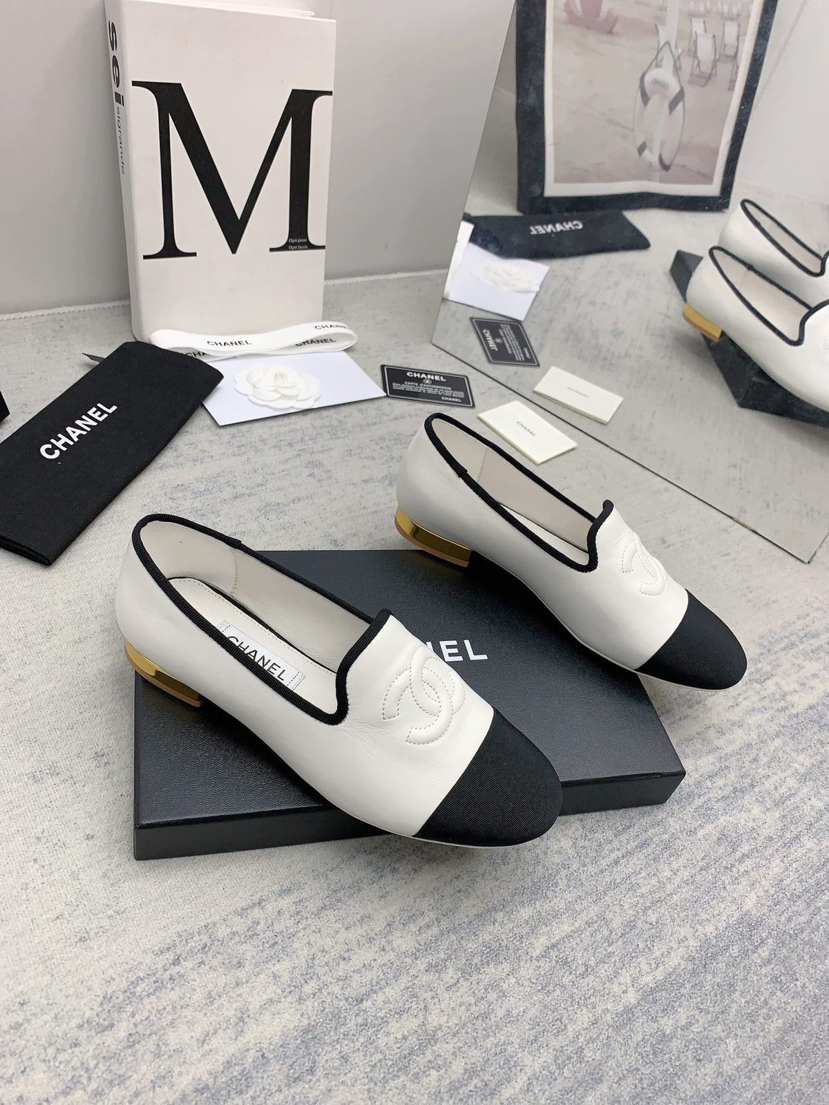 CC 26s Loafers White Black Lambskin Ribbed Rubber 159949