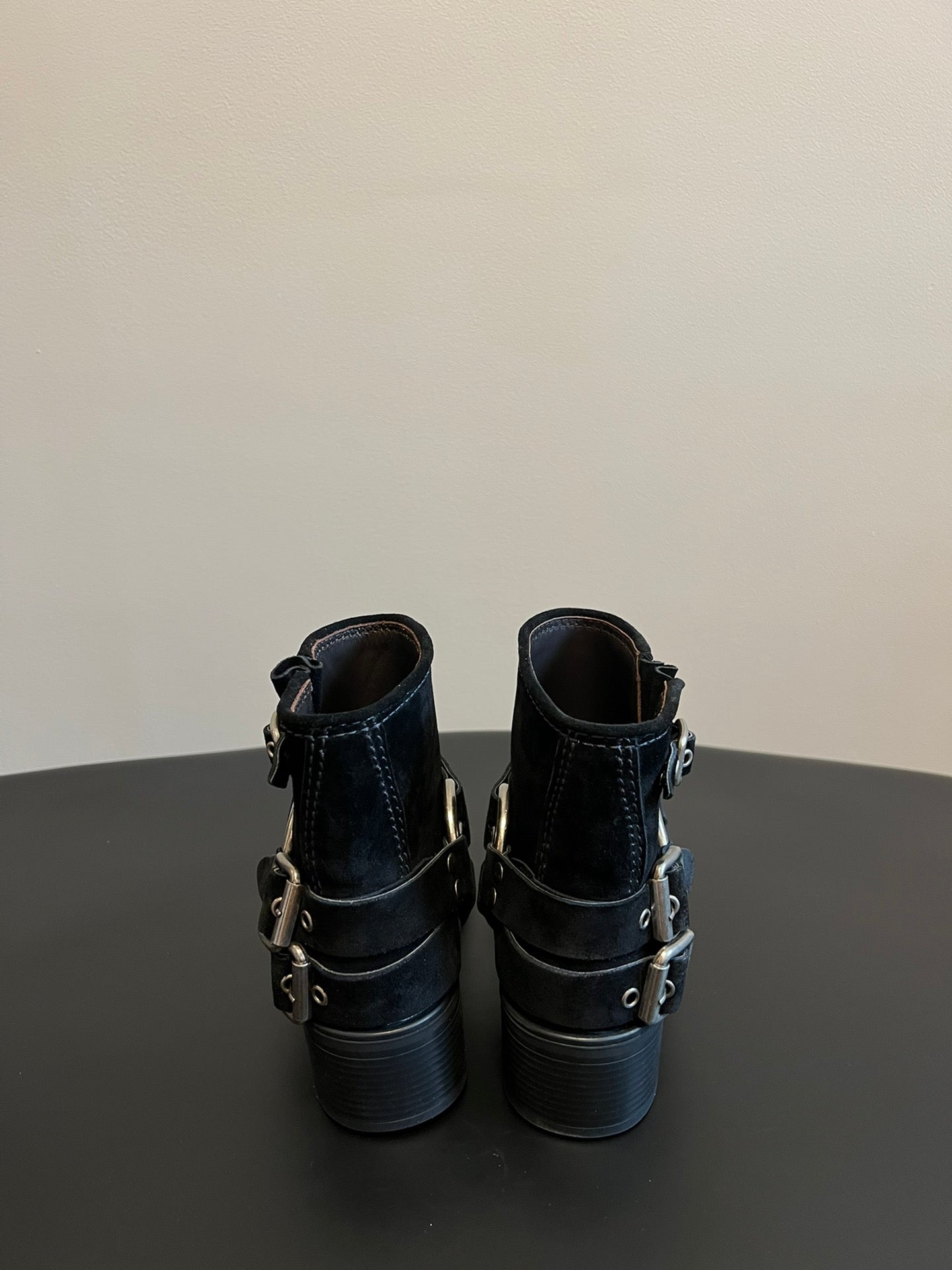 Miu 26s Ankle Boots In Black Suede Silver Hardware