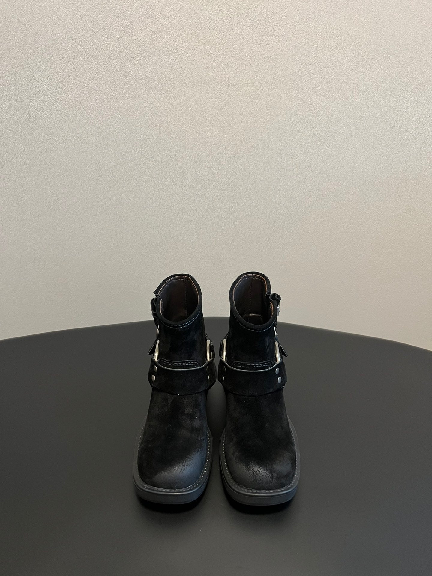 Miu 26s Ankle Boots In Black Suede Silver Hardware