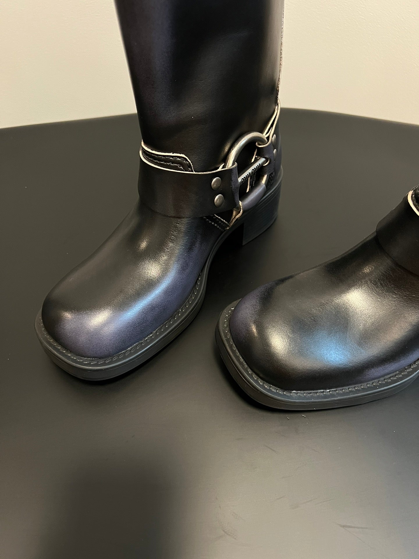 Miu 26s Mid-Calf Boots In Black Calfskin Silver Hardware
