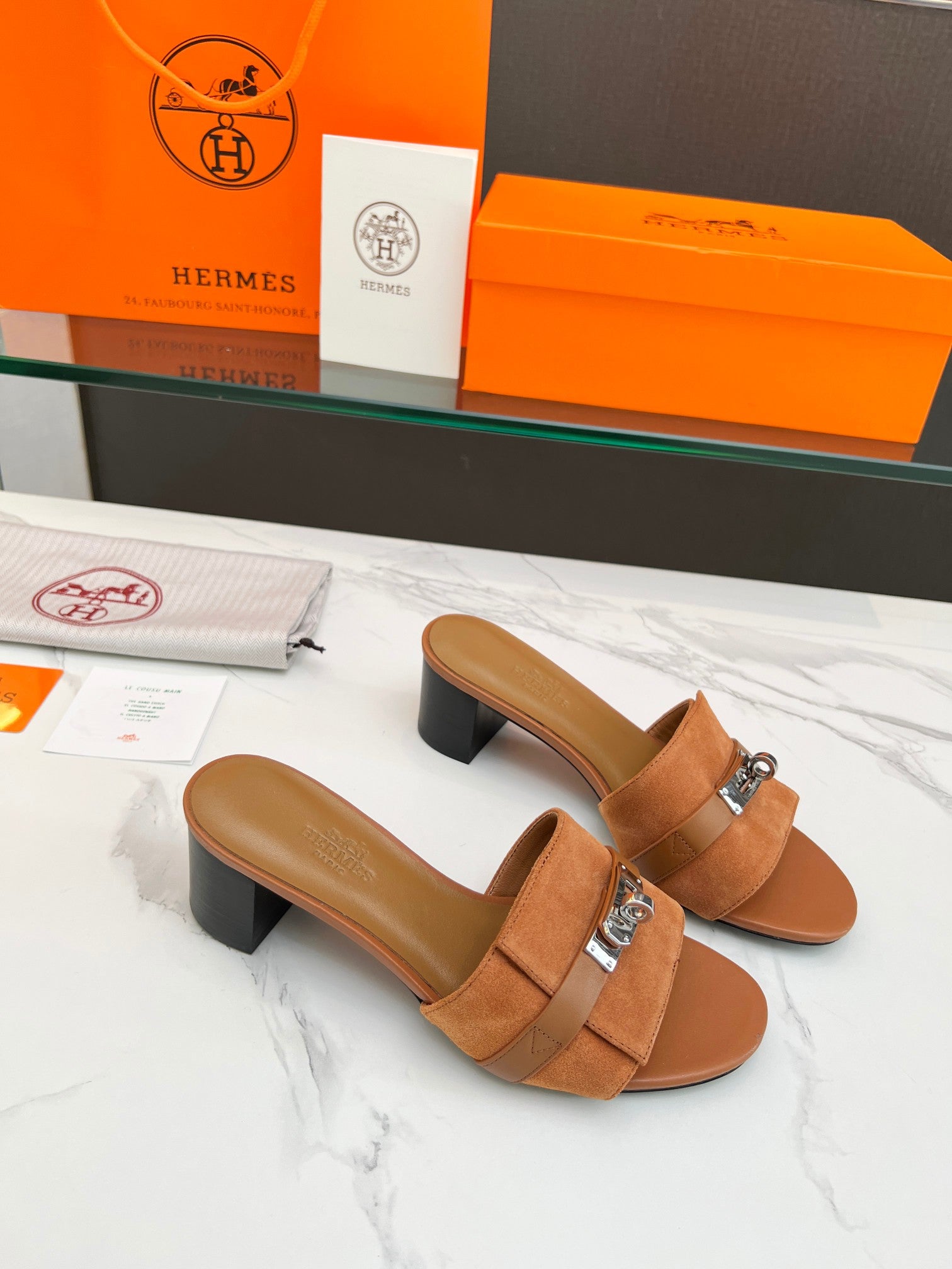 Gigi 50 Sandal Tan Suede Tan Calfskin