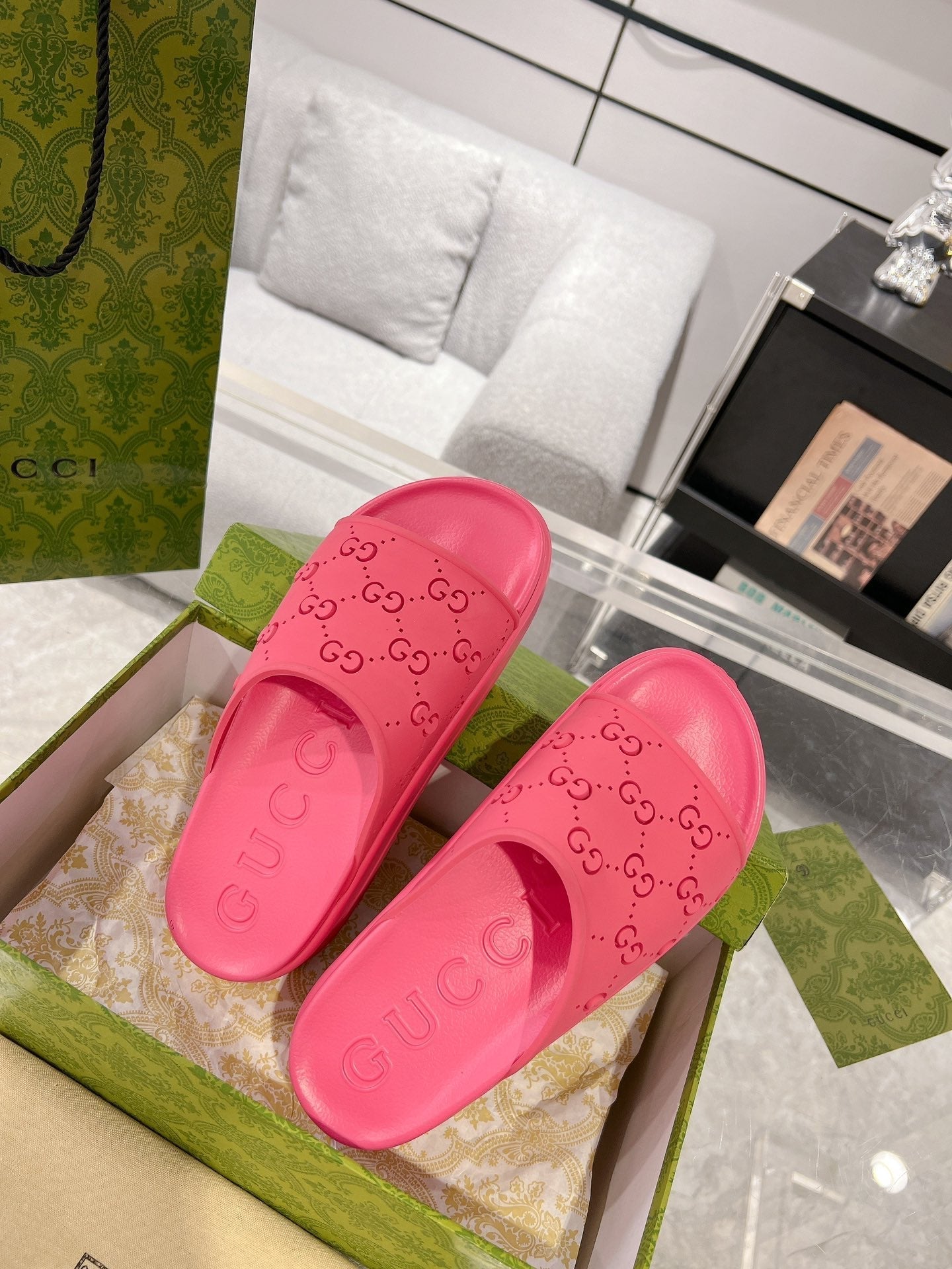 GC 25 50mm Monogram Slide Sandal Pink Cowhide 292396