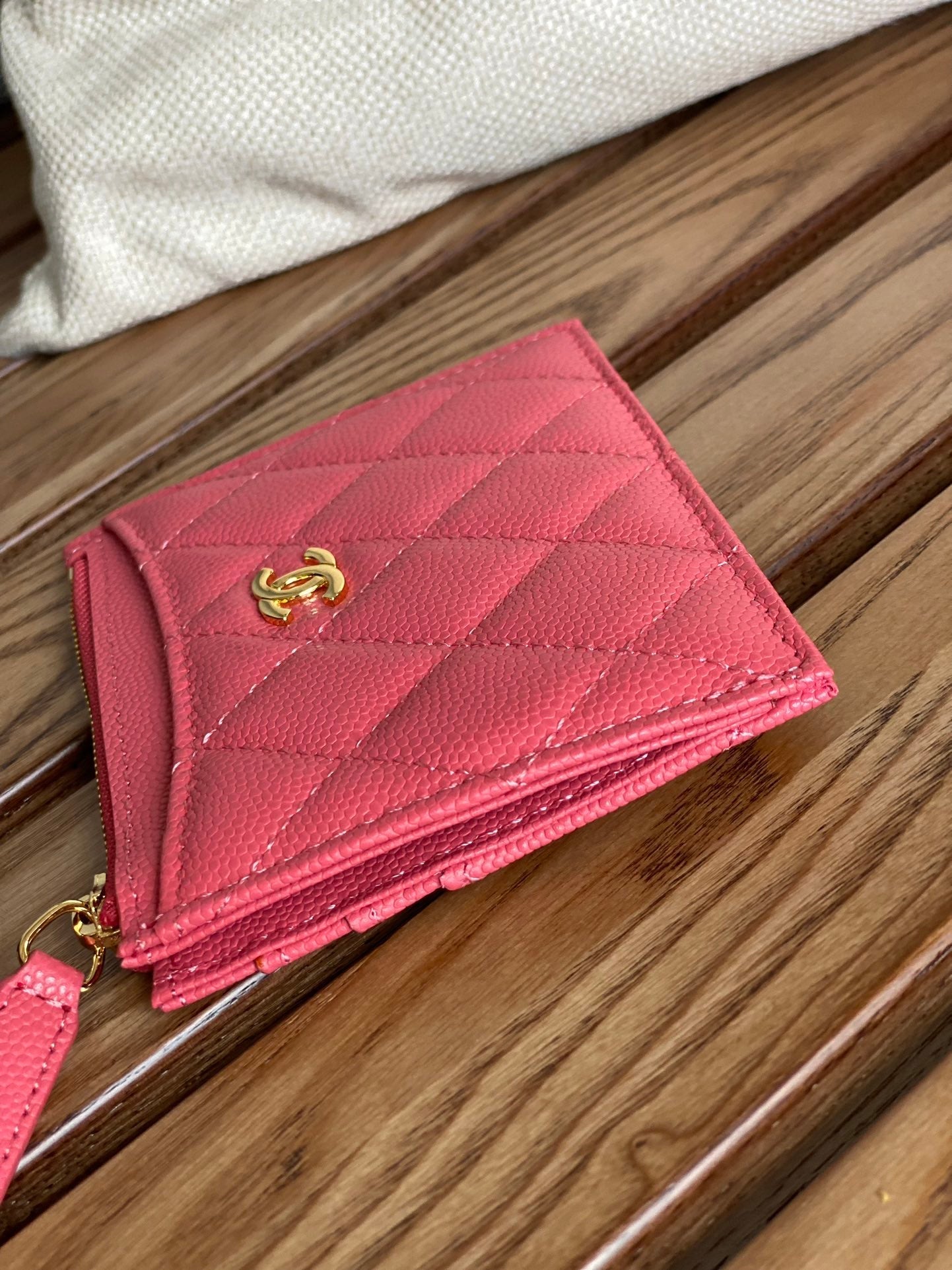 CC A84105 Coin Case Pink Gold Metal Caviar 240733