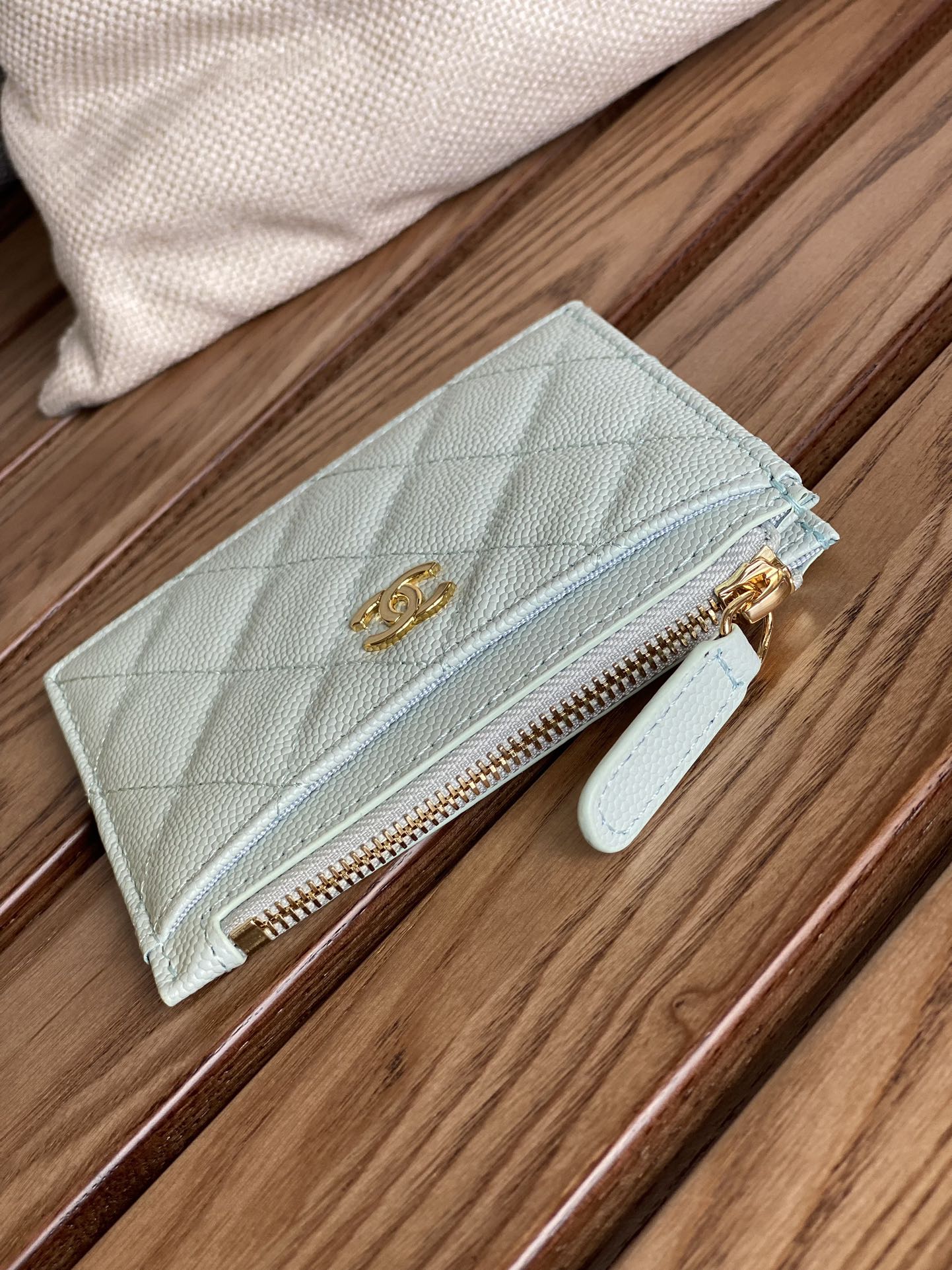 CC A84105 Coin Case Light Blue Gold Metal Caviar 240735