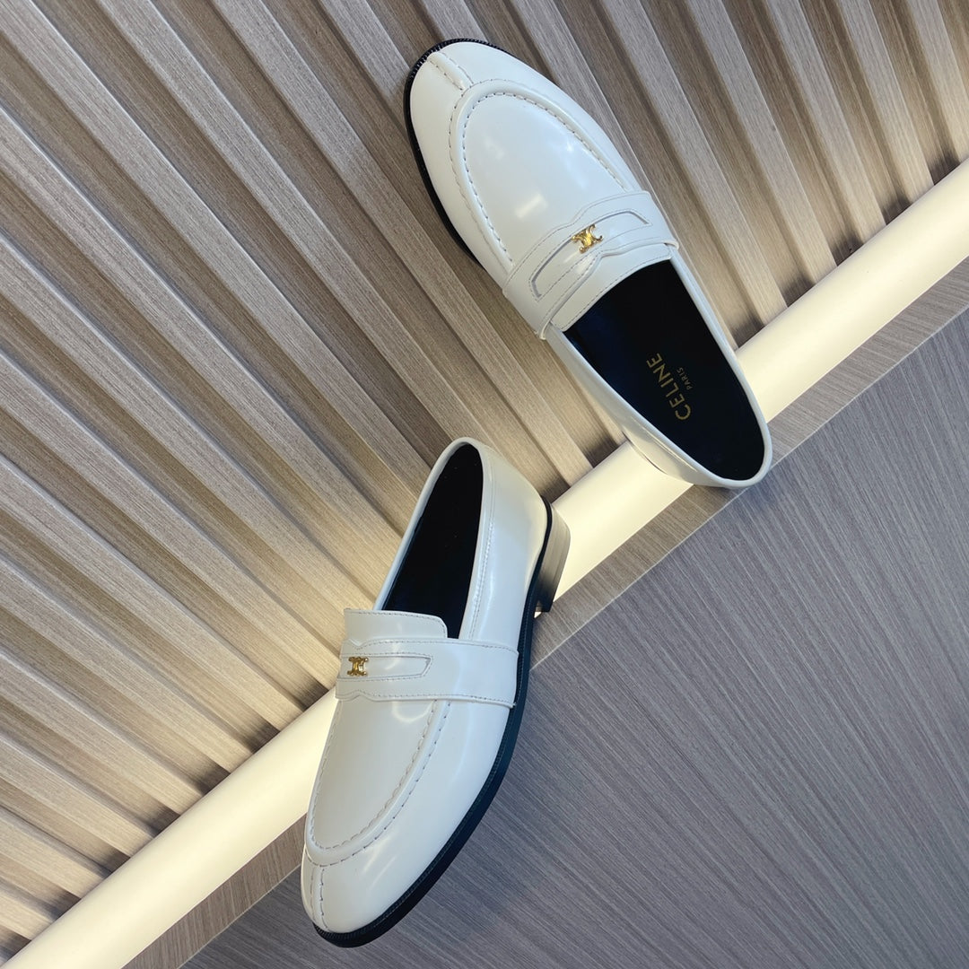 Celine 26s Malaquais Loafers White Polished Leather 944358