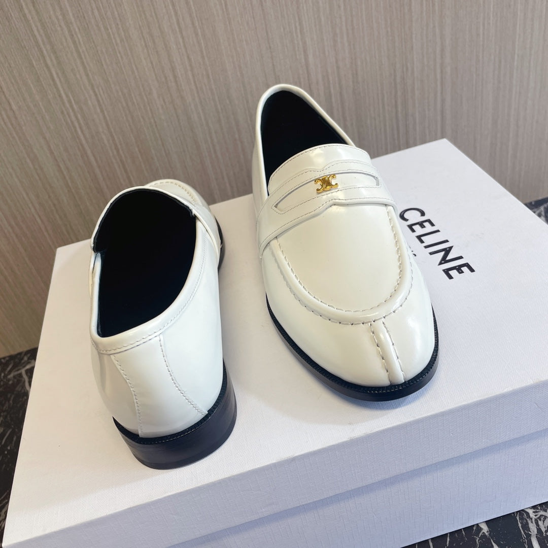 Celine 26s Malaquais Loafers White Polished Leather 944358