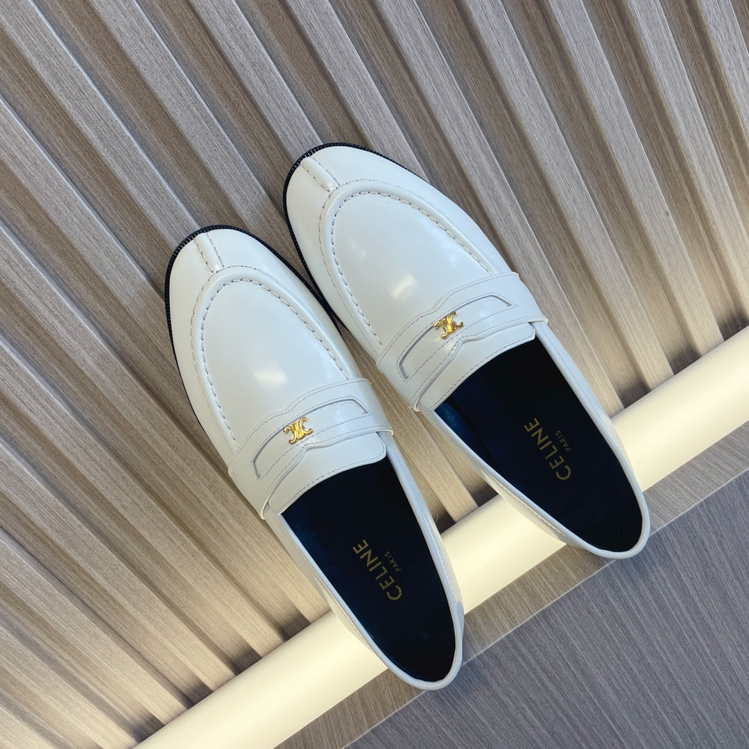Celine 26s Malaquais Loafers White Polished Leather 944358