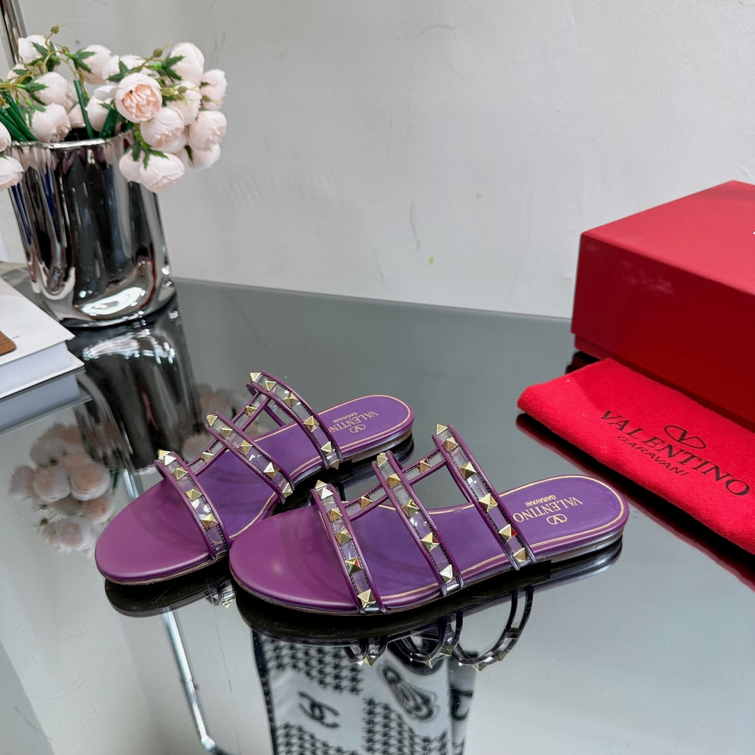 VT 25 Rockstud Flat Sandals Purple PVC Sheepskin