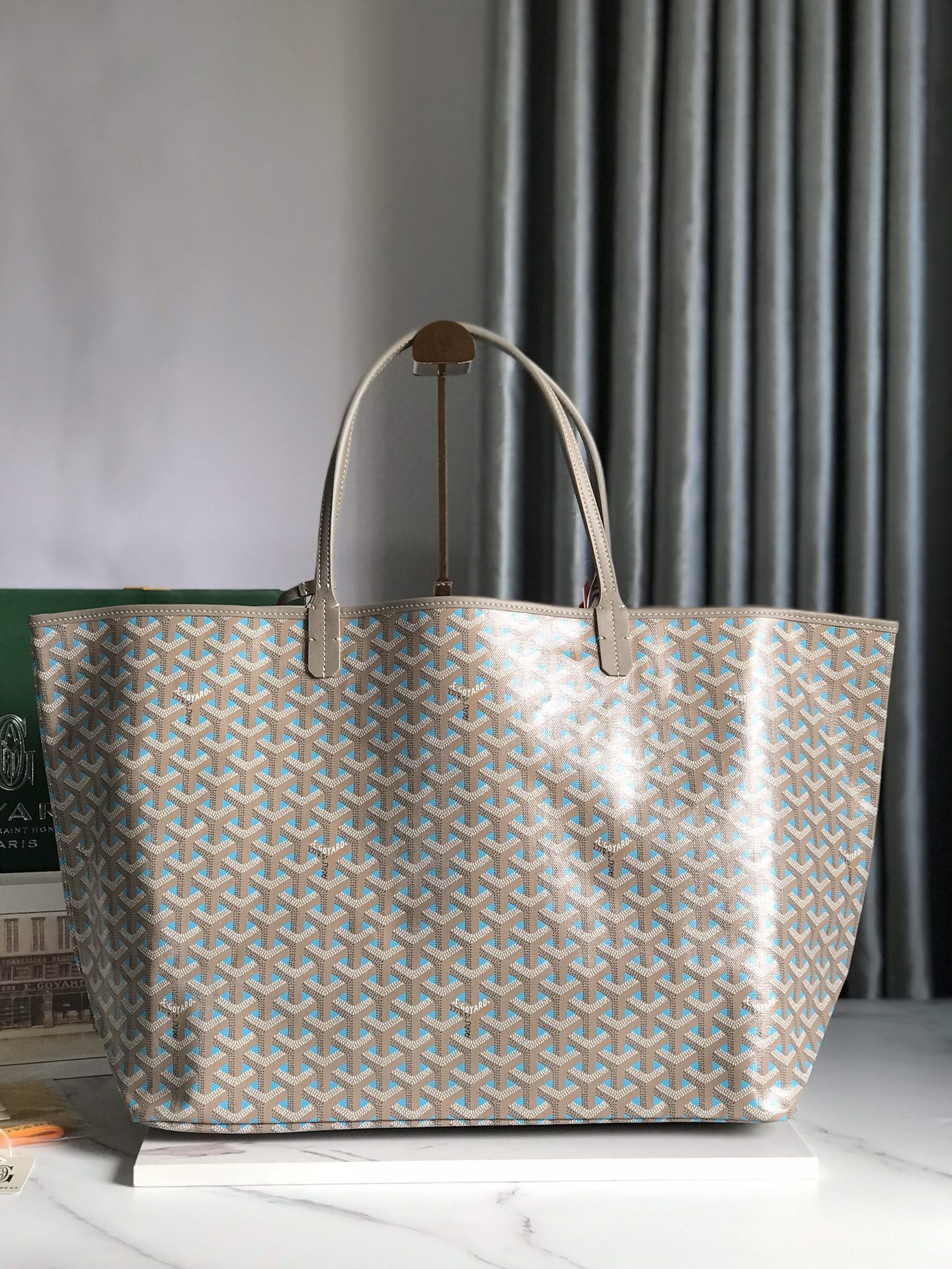 SAINT LOUIS GM 40 IN GREY MIX BLUE GOYARDINE CANVAS AND CALFSKIN