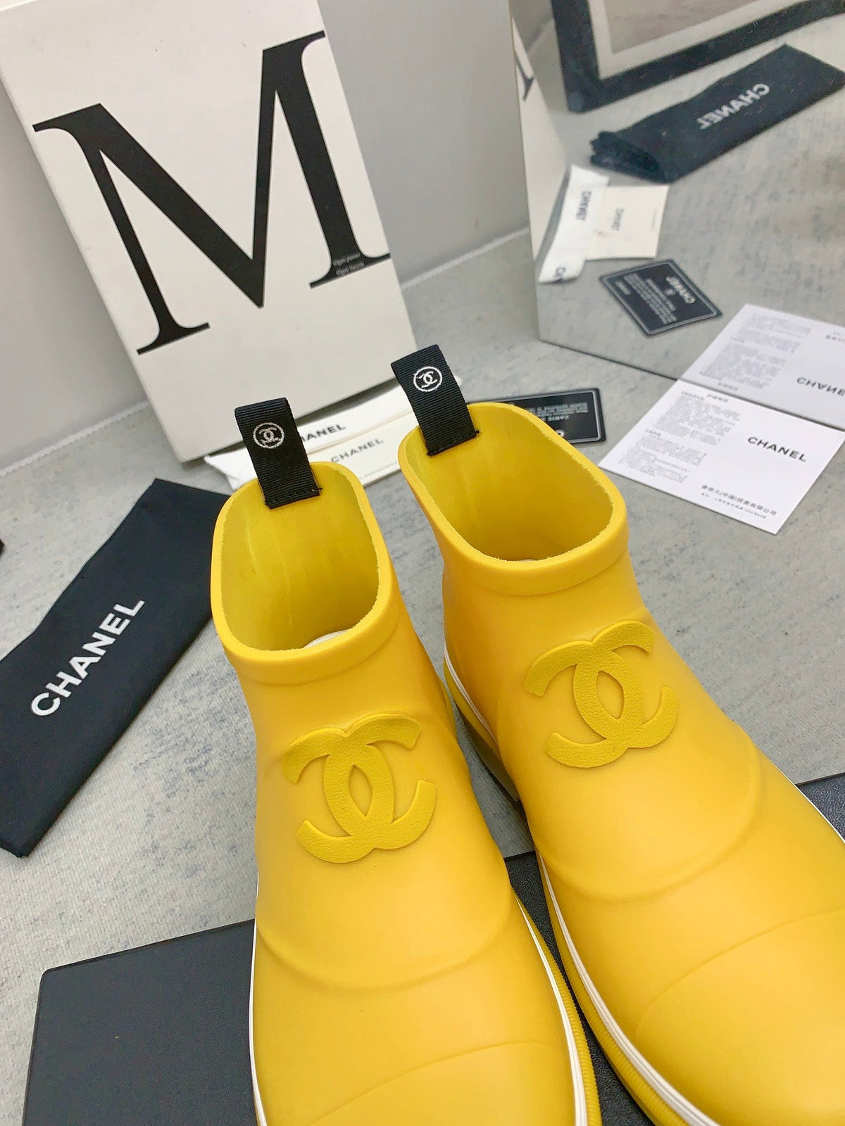 CC 26s Short Rain Boots 2cm Yellow White Caoutchouc Rubber 163773