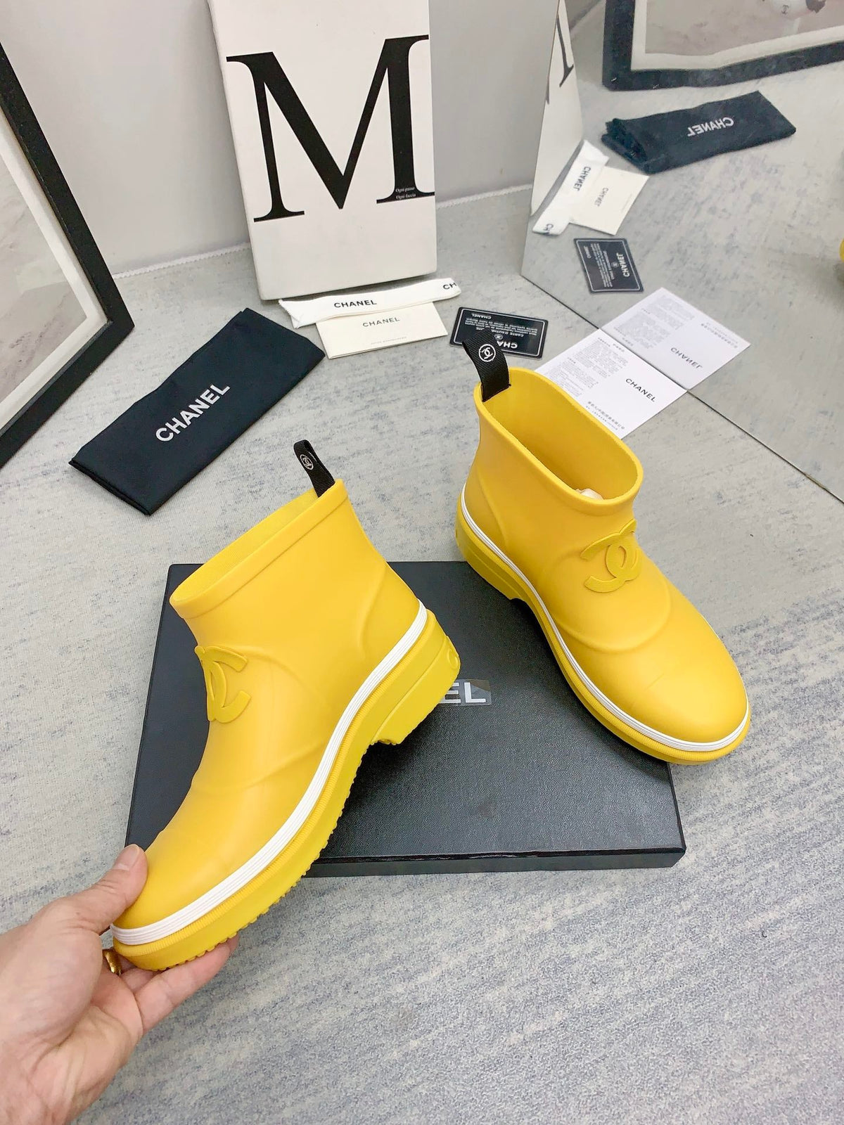 CC 26s Short Rain Boots 2cm Yellow White Caoutchouc Rubber 163773