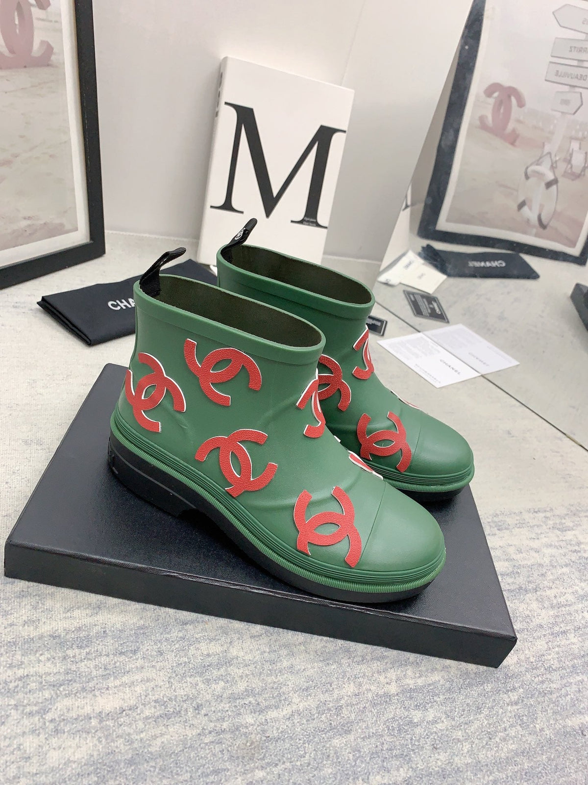 CC 26s Short Rain Boots 2cm Green Red Caoutchouc Rubber 163772