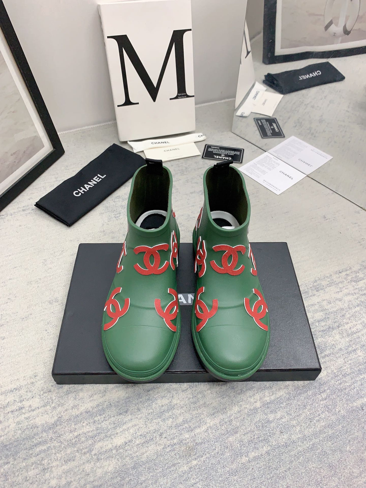 CC 26s Short Rain Boots 2cm Green Red Caoutchouc Rubber 163772