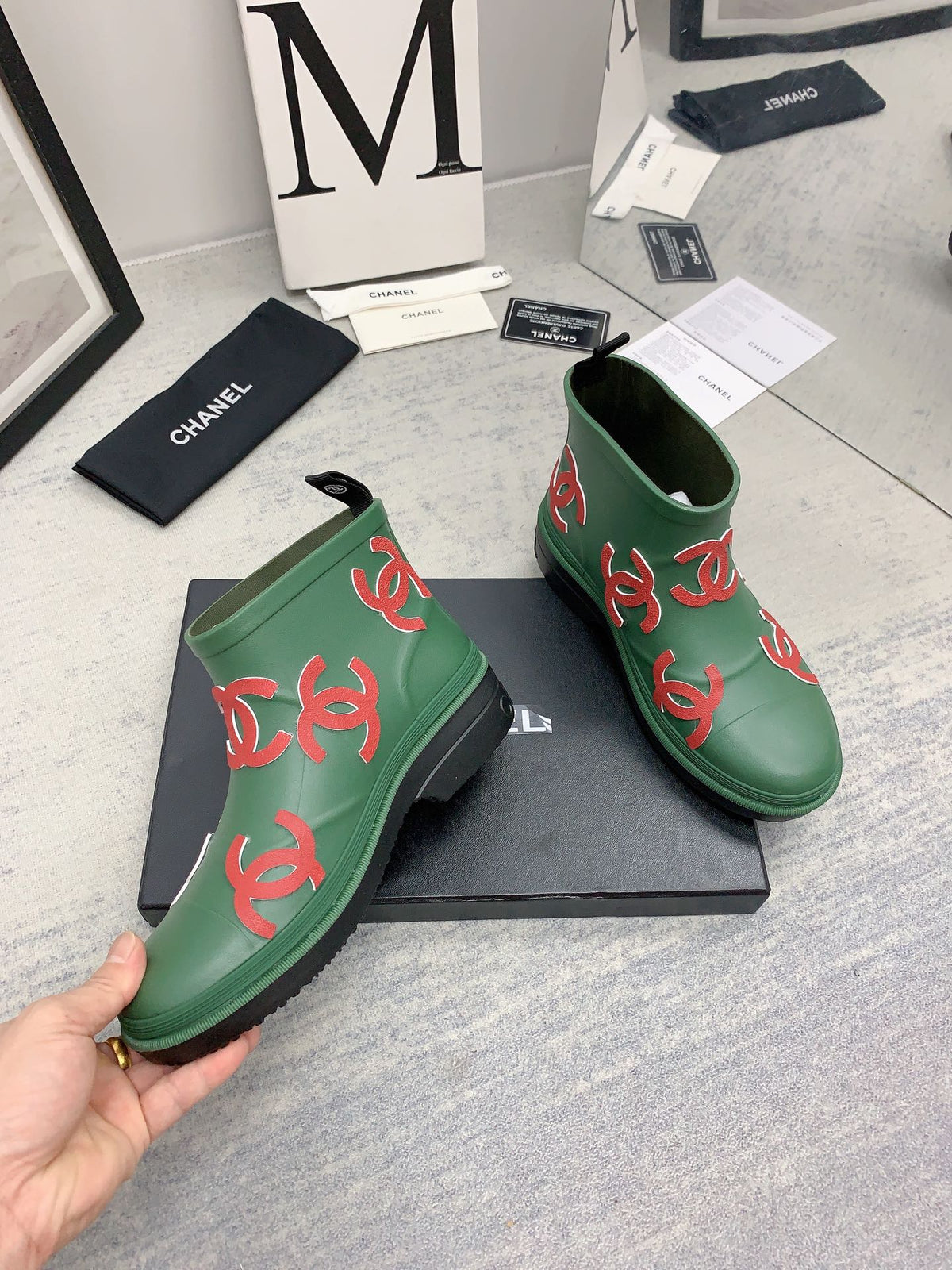 CC 26s Short Rain Boots 2cm Green Red Caoutchouc Rubber 163772