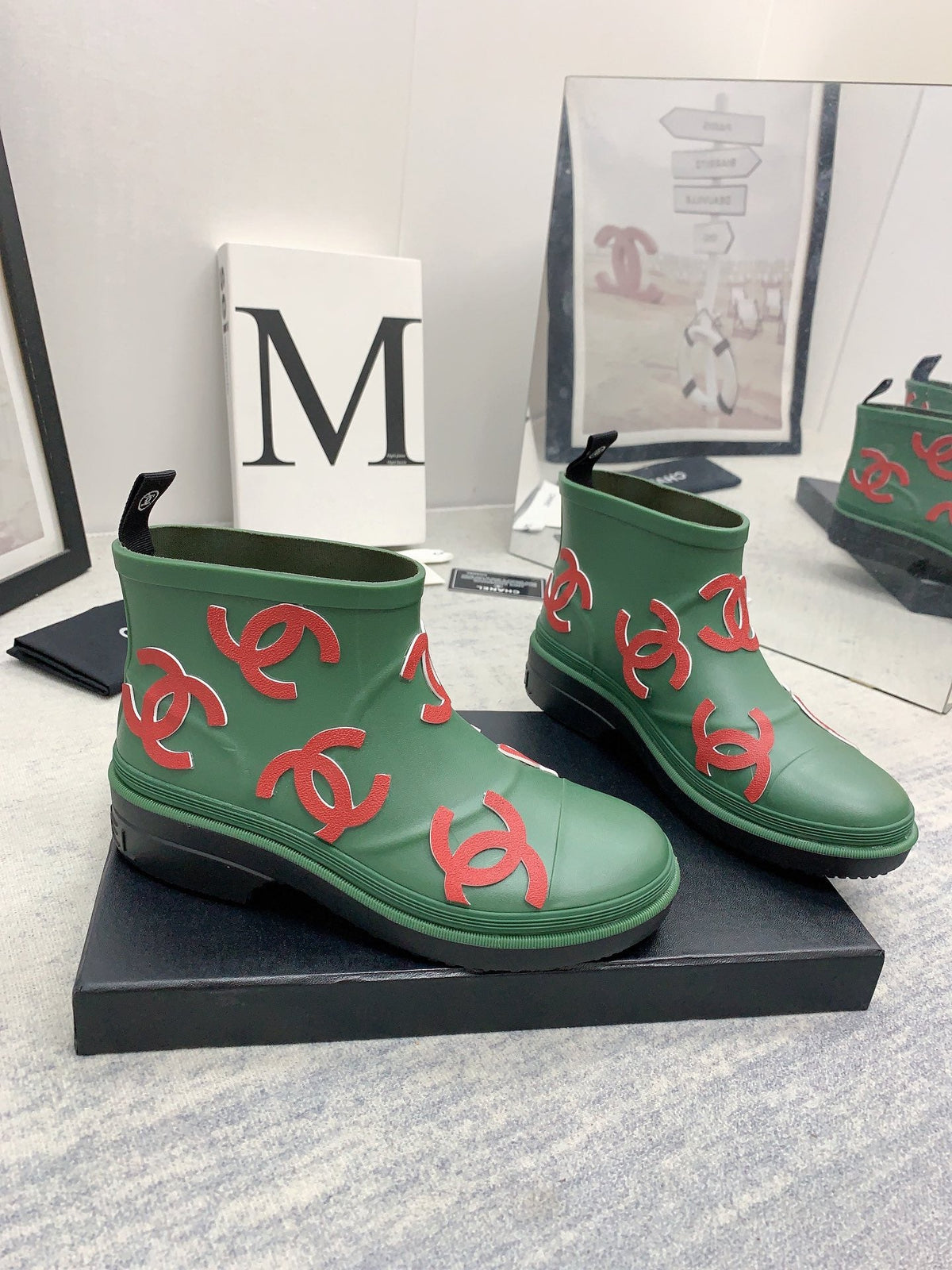 CC 26s Short Rain Boots 2cm Green Red Caoutchouc Rubber 163772