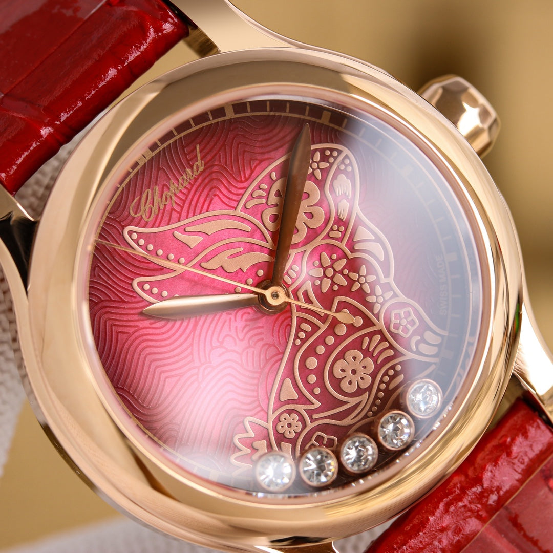 Happy Diamond 36mm Pink Gold Red Dial