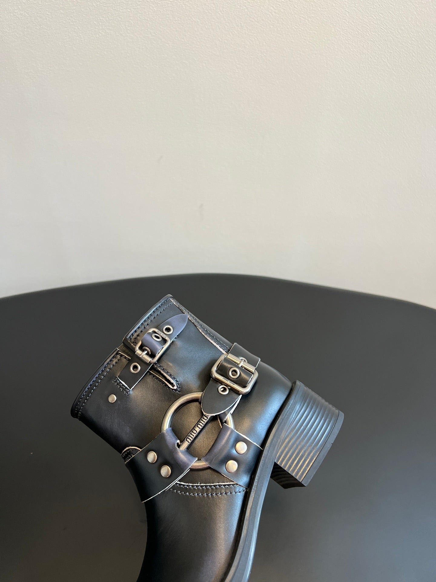 Miu 26s Ankle Boots In Black Calfskin Silver Hardware