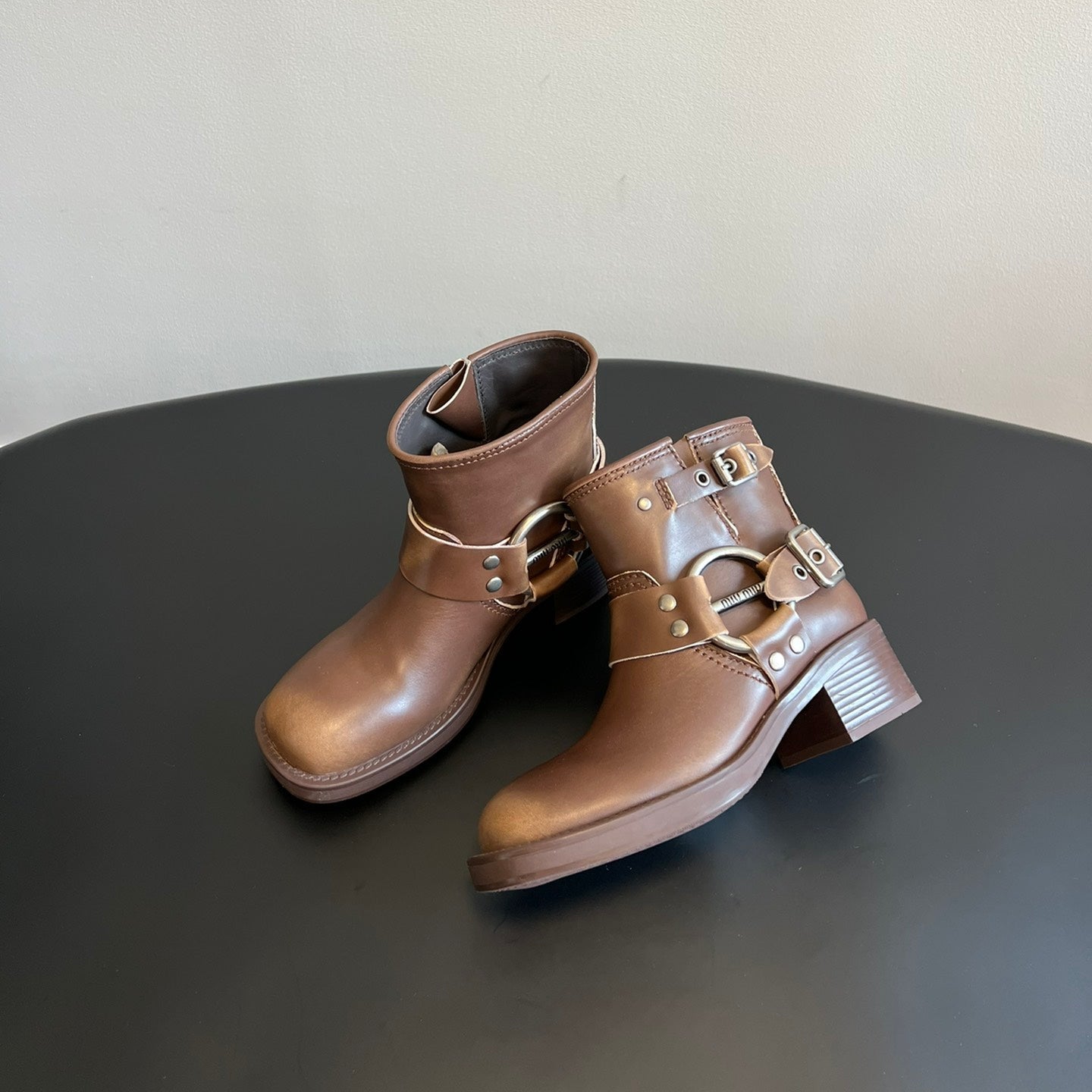 Miu 26s Ankle Boots In Brown Calfskin Silver Hardware