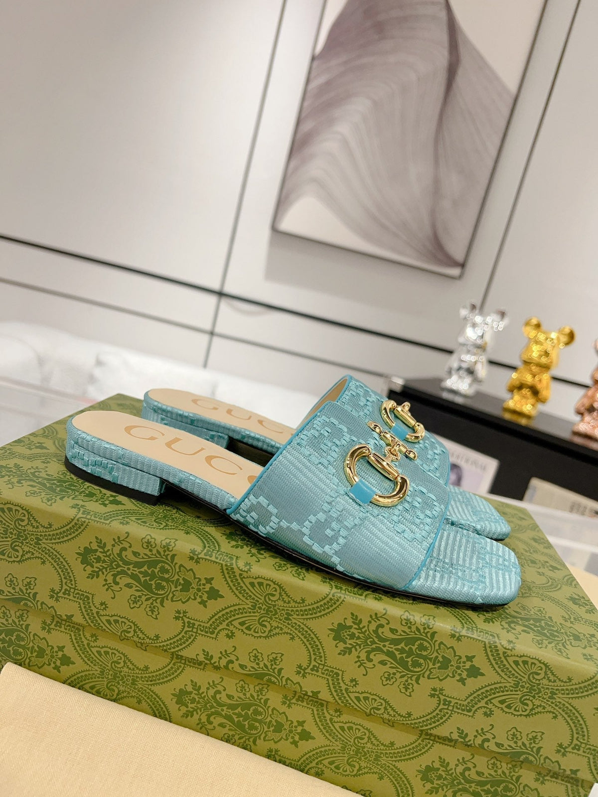 GG 26s Chunky Slide Sandal Blue Sky Calfskin