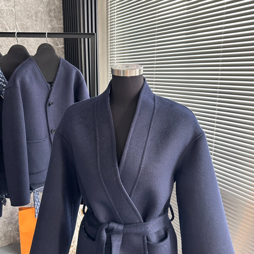 CD 26s Belted Kimono Wool Jacket Navy Blue Cashmere Wool 429347
