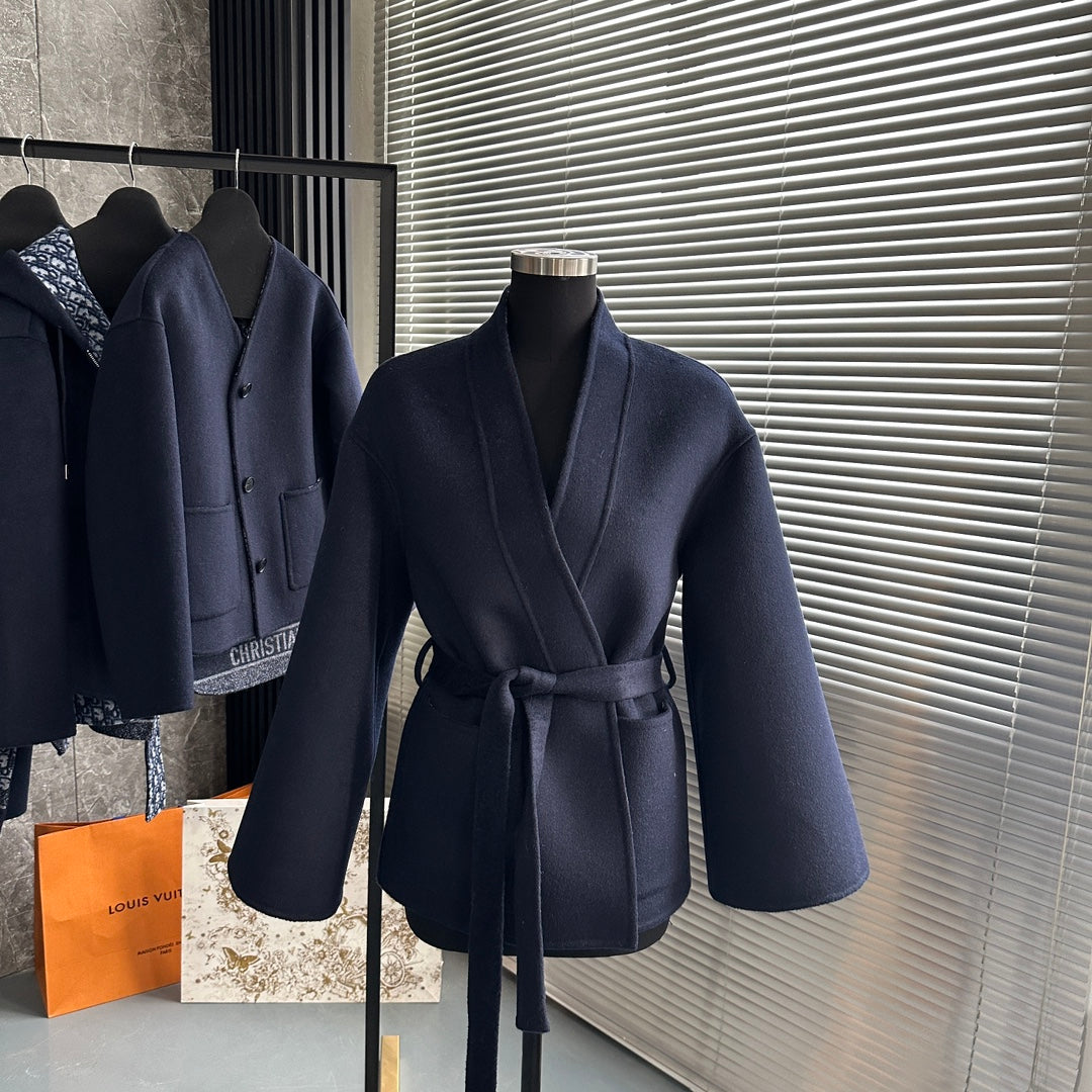 CD 26s Belted Kimono Wool Jacket Navy Blue Cashmere Wool 429347