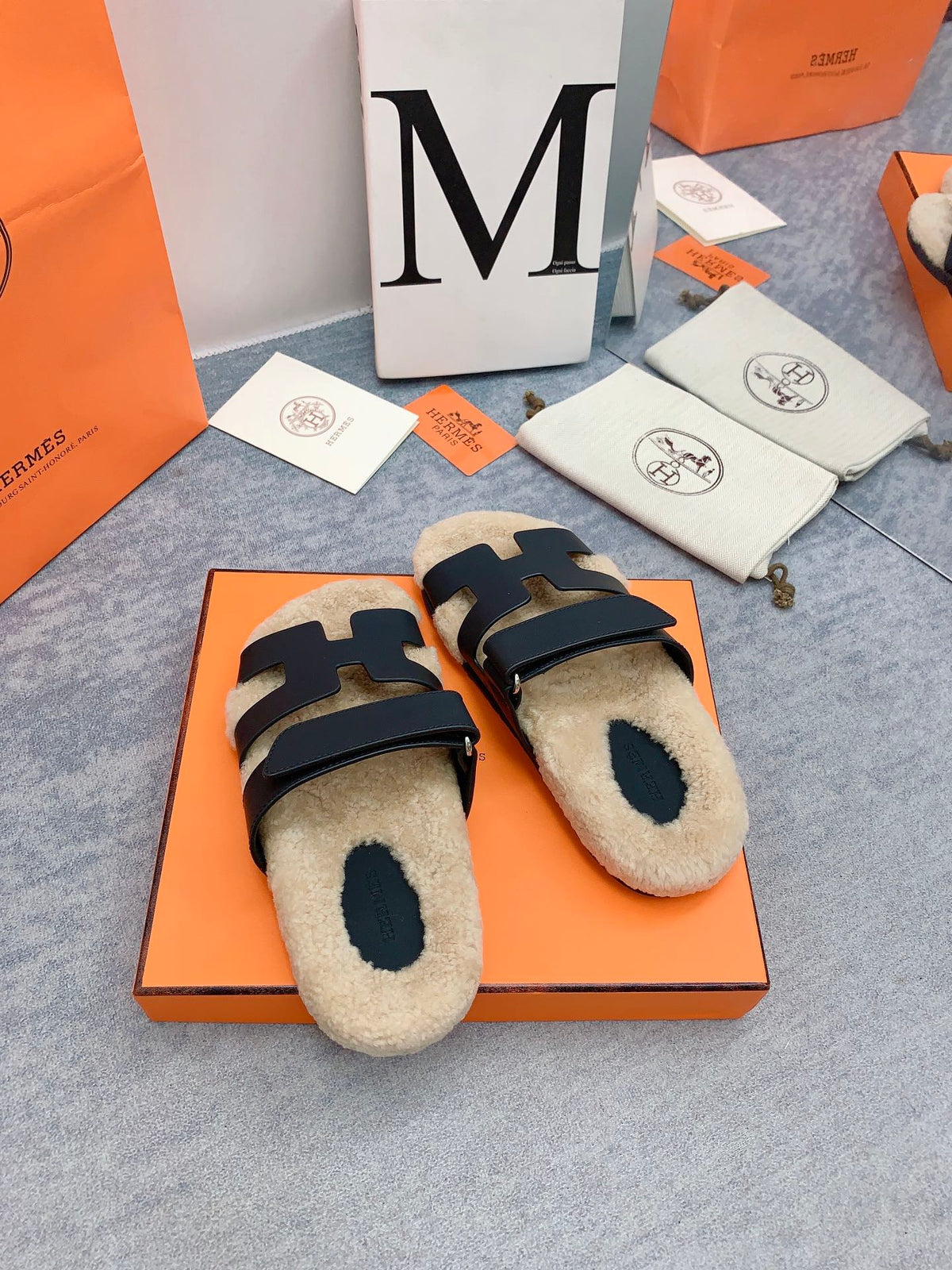 HM 26s Chypre Sandals Bleu Nuit Suede Shearling 160904