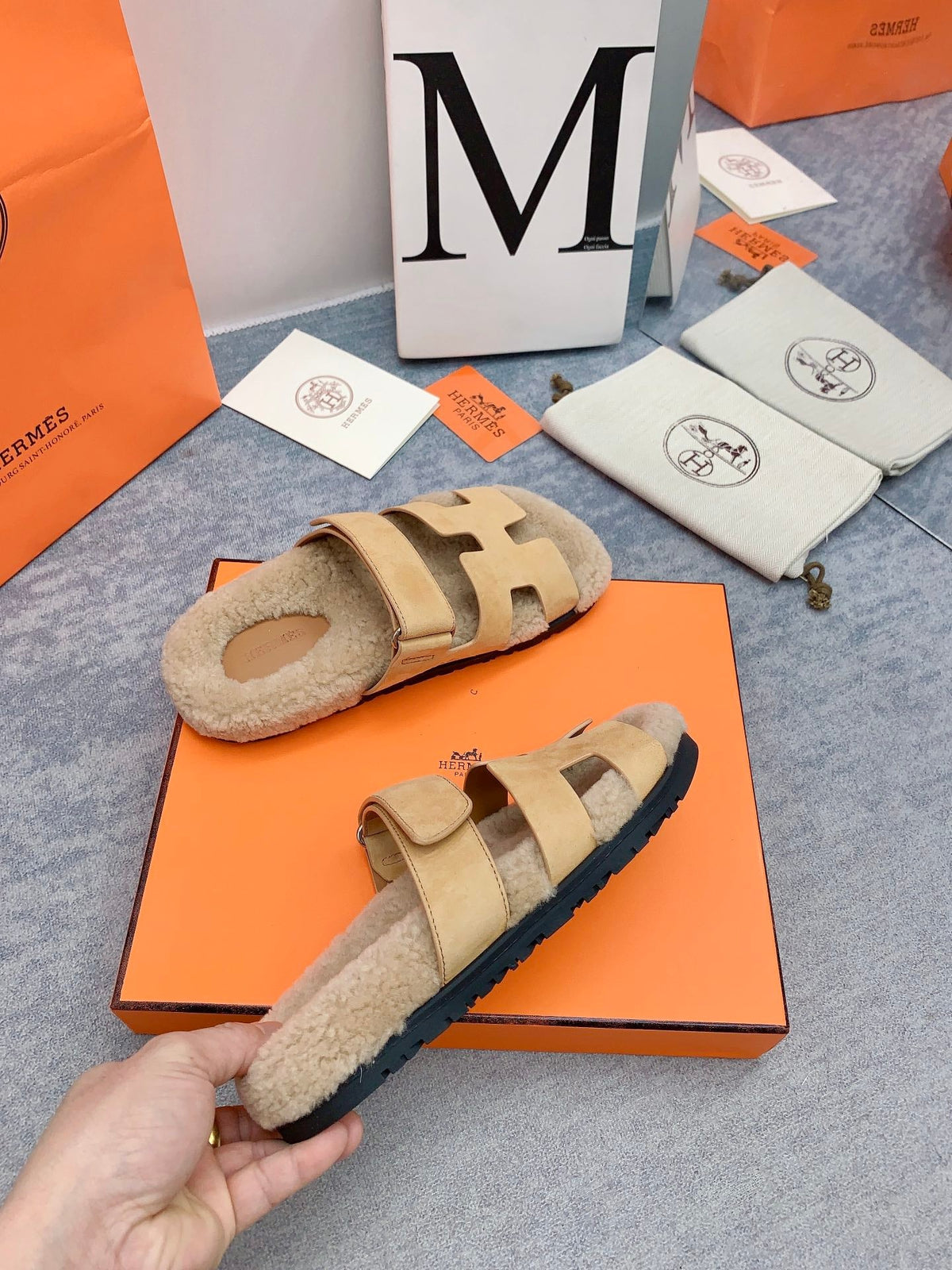 HM 26s Chypre Sandals Naturel Suede Shearling 160902